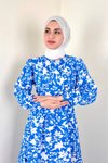 Yaprak Desen Kampanyalı Mavi Elbise