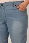 Buzmavi Büyük Beden Dar Paça Uzun Boy Taşlamalı Kot Buz Mavi Pantolon