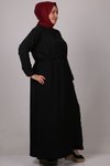 Siyah Büyük Beden Beli Biye Kemerli Airobin Elbise