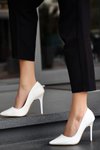 Beyaz Deor Cilt Stiletto Ayakkabı