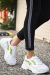 Beyaz Dica Cilt Yeşil Detaylı Bağcıklı Spor Ayakkabı