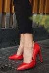Kırmızı Deor Cilt Stiletto Ayakkabı