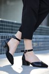 Siyah Etton Cilt Süet Detaylı Topuklu Ayakkabı