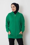 Yeşil İki İplik Fermuarlı Sweatshirt