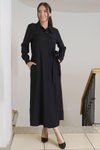 Siyah Gömlek Yaka Önü Düğmeli Belden Bağlamalı 009-2k3 Elbise