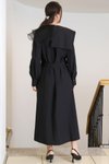 Siyah Yakası Detaylı Kemerli Midi Tül Elbise