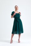 Zümrüt Carmen Yaka Şifon Midi Elbise