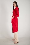 Kırmızı Krep Belden Kuşaklı Kimono