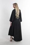 Siyah Drape Detaylu Uzun Kol Abiye Elbise