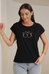 Siyah Kedi Baskılı T-shirt