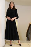 Siyah Uzun Kollu Kuşaklı Elbise