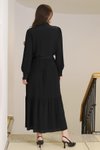 Siyah Uzun Kollu Kuşaklı Elbise