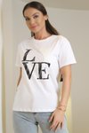 Beyaz Love Baskılı T-shirt