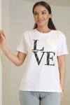Beyaz Love Baskılı T-shirt