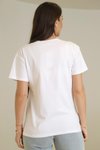 Beyaz Sıf�ır Yaka Taşlı T-shirt