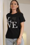 Siyah Love Baskılı T-shirt