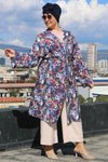 Ebruli Desen Lacivert Büyük Beden Desenli Jesica Kimono