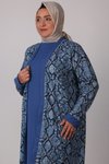 İndigo Büyük Beden Bürümcük Ceket Elbise Takım