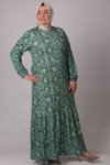 Karma Desenli Benetton Büyük Beden Etek Ucu Fırfırlı Bürümcük Elbise