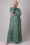 Karma Desenli Benetton Büyük Beden Etek Ucu Fırfırlı Bürümcük Elbise