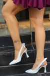 Beyaz Sten Cilt Topuklu Ayakkabı