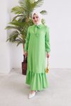 Fıstık Yeşili Etek Fırfırlı Fular Yaka Elbise