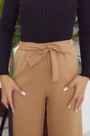 Karamel Bel Lastik Detaylı Bol Pantolon