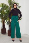 Zümrüt Yeşili Bel Lastik Detaylı Bol Pantolon