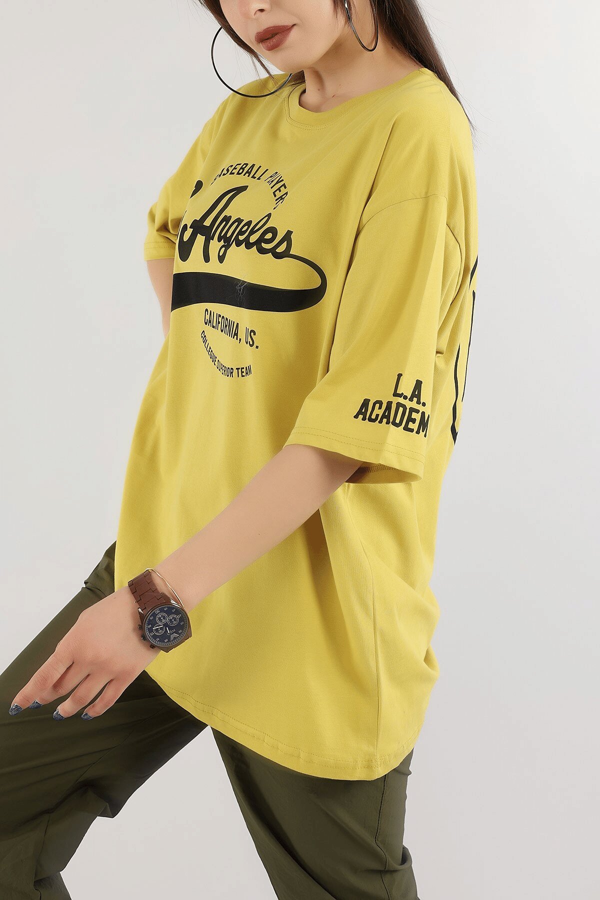 Kivi Yazı Baskılı Bisiklet Yaka Oversize Tişört - Butik Buruç