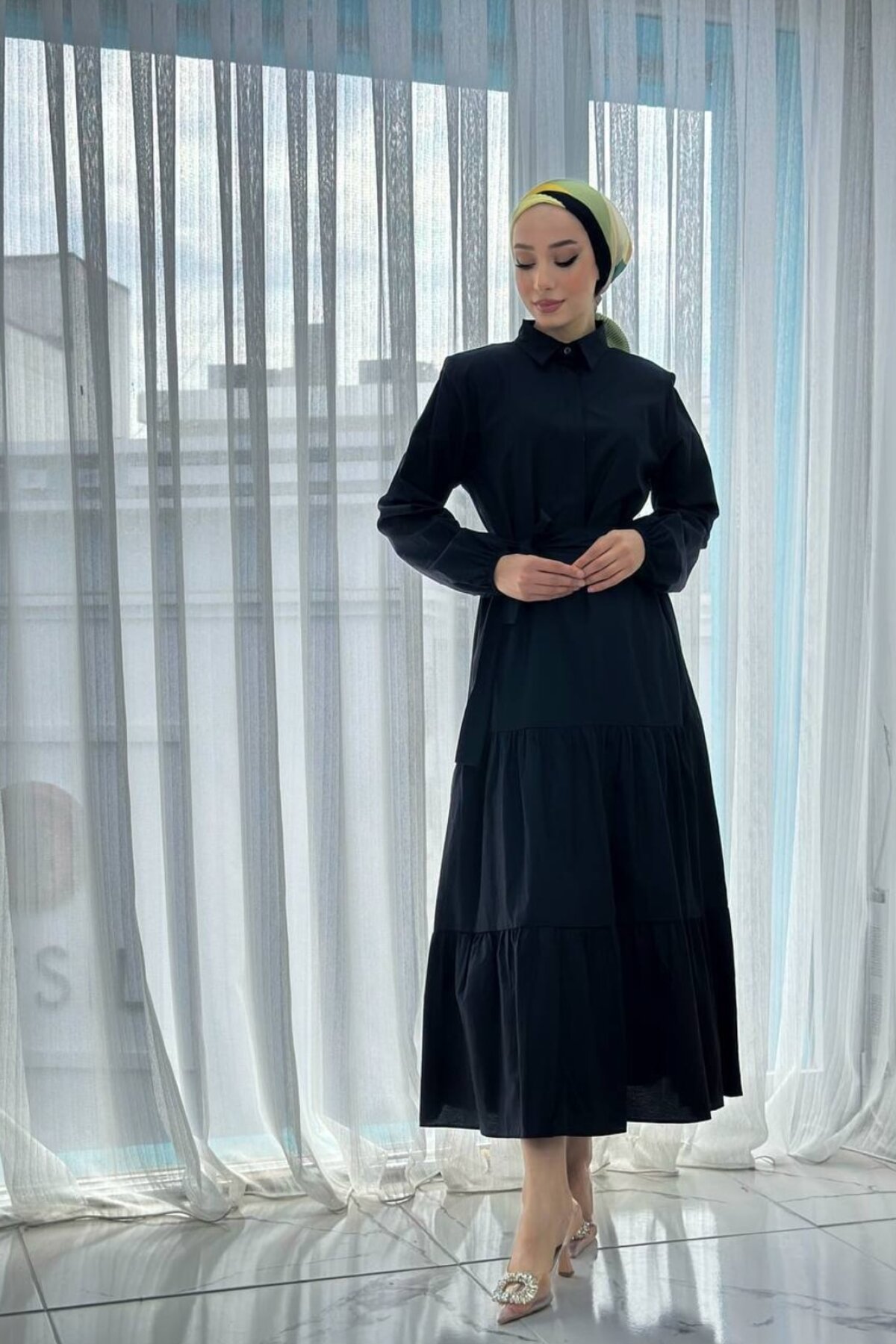 Cng Moda Siyah Standart Düğmeli Elbise