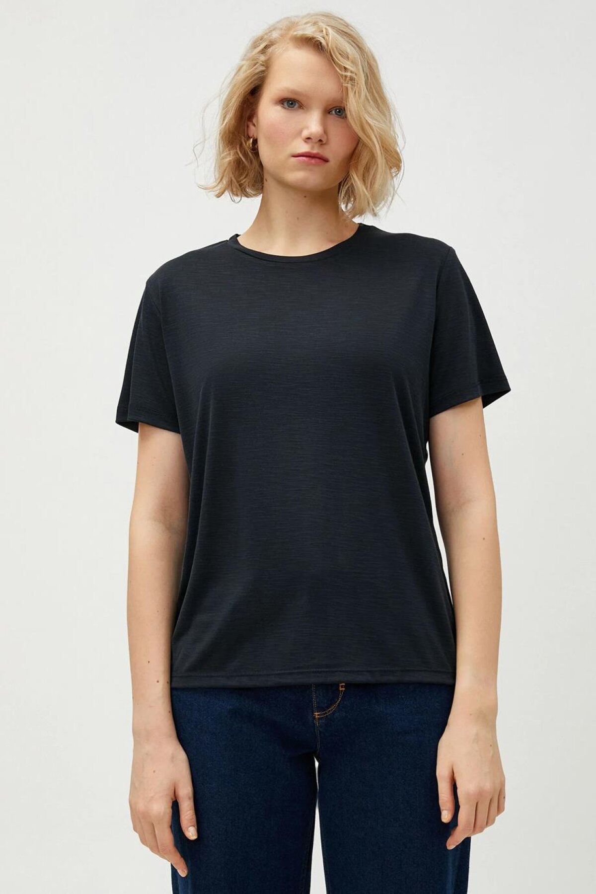 Siyah Sıfır Yaka T-shirt - Koton