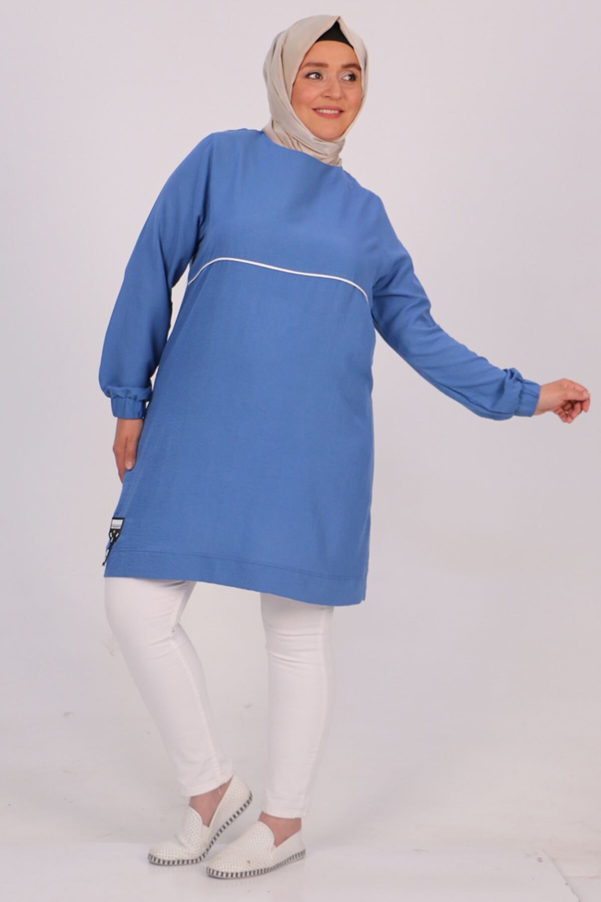 İndigo Büyük Beden Ara Biyeli Mucize Tunik - Moda Rosa