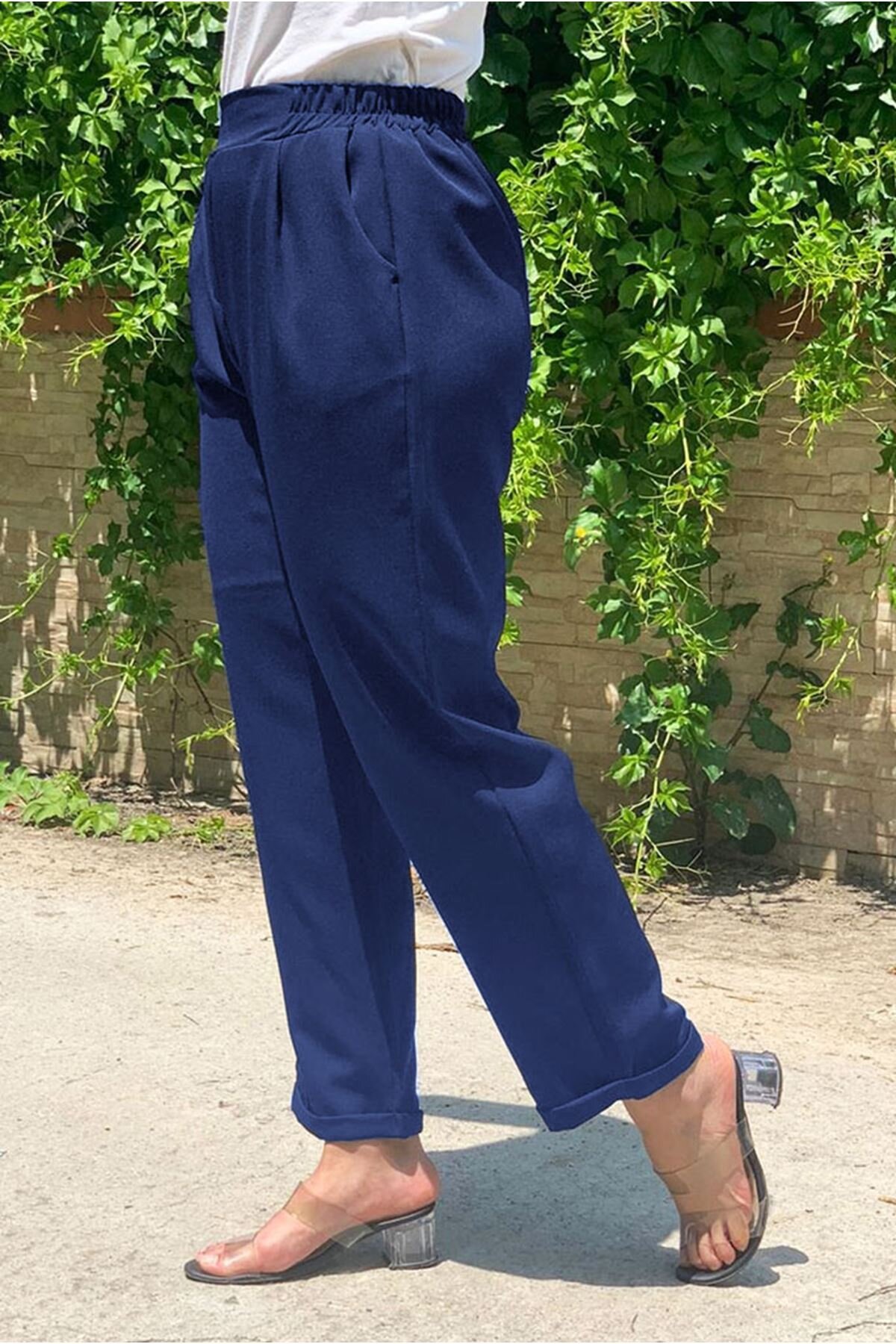 Moda Rosa Saks Paçası Katlamalı Krep Pantolon