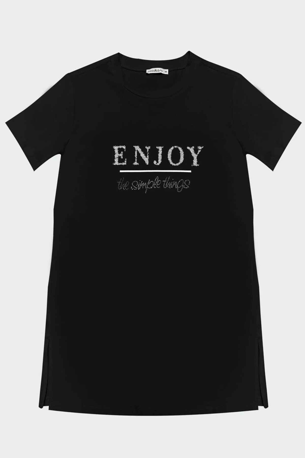 Moodbasic Siyah Yırtmaçlı Kısa Kollu T-shirt