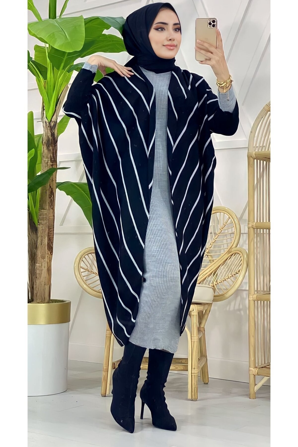 Şems Fashion Renkli Kumaş Hırka Ve Ikili Takım Triko Elbise