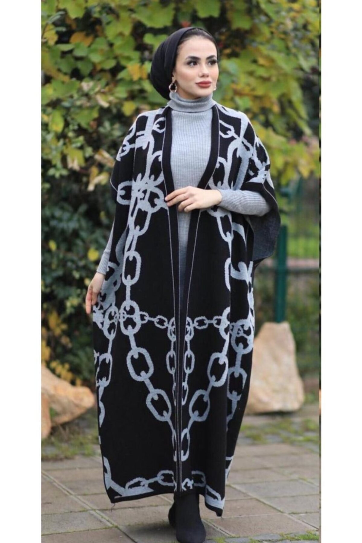 Şems Fashion Siyah Gri Kumaş Yelek Ve Ikili Takım Triko Elbise