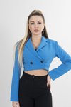Mavi Astarlı Crop Blazer Ceket
