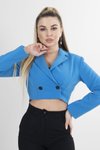 Mavi Astarlı Crop Blazer Ceket