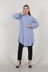 Mavi Kol Ucu Fırfırlı Gömlek Tunik
