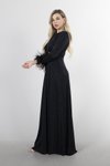 Siyah Tüy Detaylı Simli Uzun Abiye Elbise