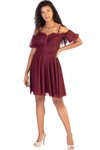 Bordo Yakası Fırfırlı Askılı Mini Abiye Elbise