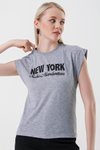 Gri New York Baskılı Tişört