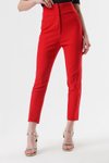 Kırmızı Yüksel Bel Dar Paça Kumaş Pantolon