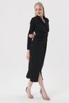 Siyah Şal Yaka Önü Büzgülü Midi Elbise