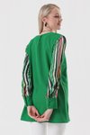 Yeşil Kolu Desenli Büyük Beden Şifon Bluz