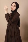 Kahverengi Standart Düğmeli Elbise