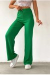Yeşil Beli Lastikli Bol Paça Bürümcük Pantolon