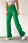 Yeşil Beli Lastikli Bol Paça Bürümcük Pantolon