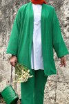 Yeşil Bürümcük Kimono Alt Üst Takım