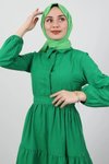 Yeşil Standart Düğmeli Fuşya Elbise